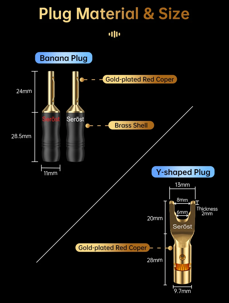 Serost Moon 12AWG HiFi-Audiokabel 99,9999% OCC Einkristallkupfer Y- oder Bananenstecker Lautsprecherkabel für Verstärker HiFi-System – Detail 5