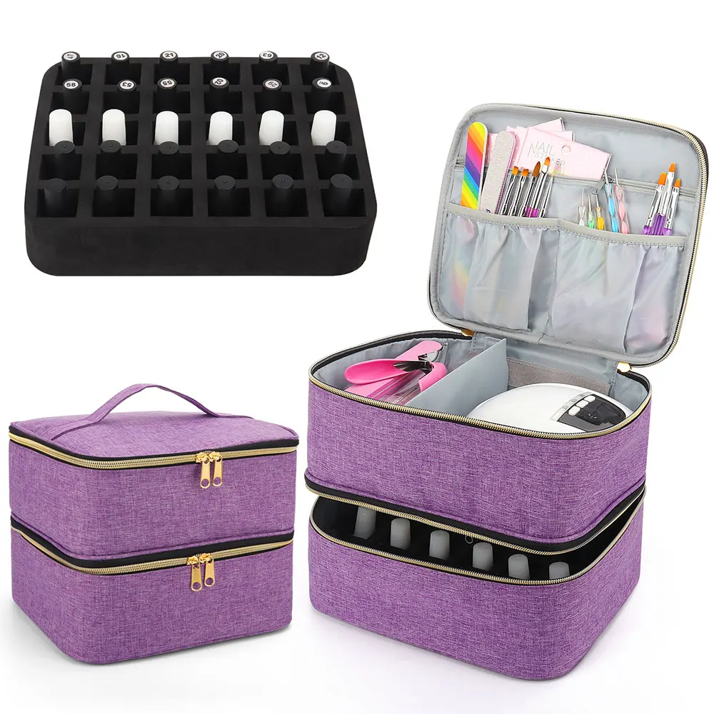 

Storage Double-Layer Nail Tools Nail Polish Carrying Case Nail Organizers and and Dryer Case Holds 30 Various Size Bottles