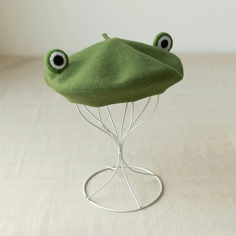 6534 Frog Eyes Wool Beret Hat Handmade Cartoons Beanies French Women Girls Womens Fun Cartoon Frog Wool Knitted Hat Cute And... From  main image 4