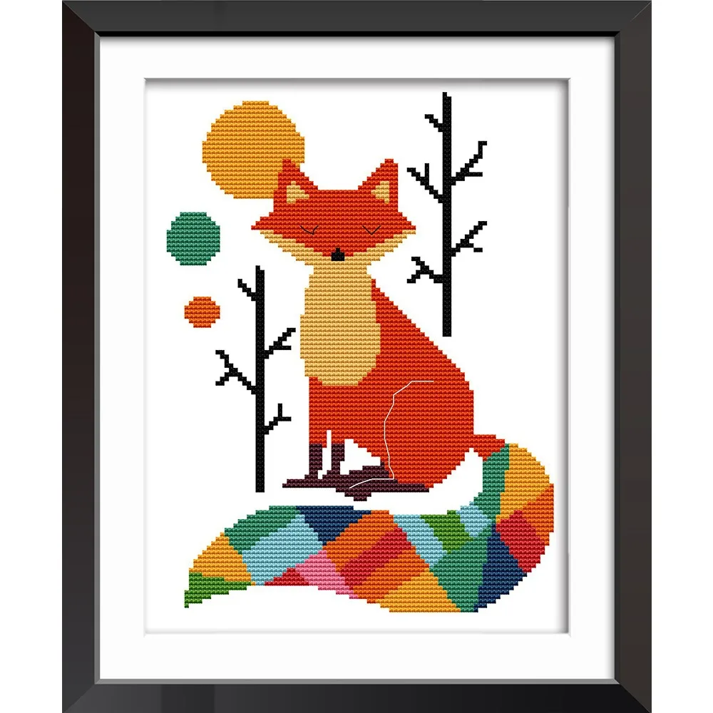 

Joy Sunday New Stamped Cross Stitch Kit,11/14/16CT DIY Easy Pattern Aida Fabric Embroidery Set-Seven Color Fox