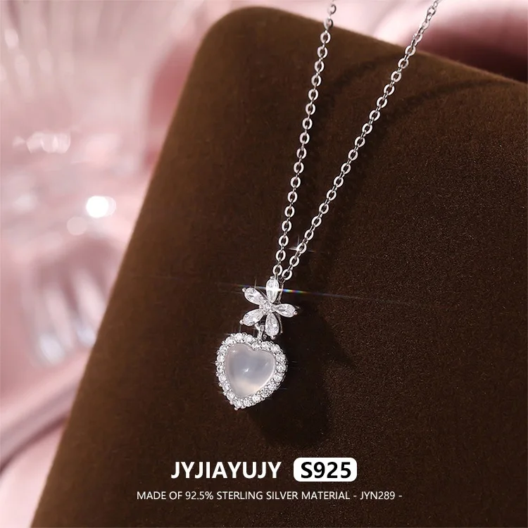 

JYJIAYUJY 100% цельное оригинальное стерлинговое серебро S925, подвеска, ожерелье, цепочка, белый жадеит, цветок, сердце, ювелирные изделия, подарок на каждый день, JYN289