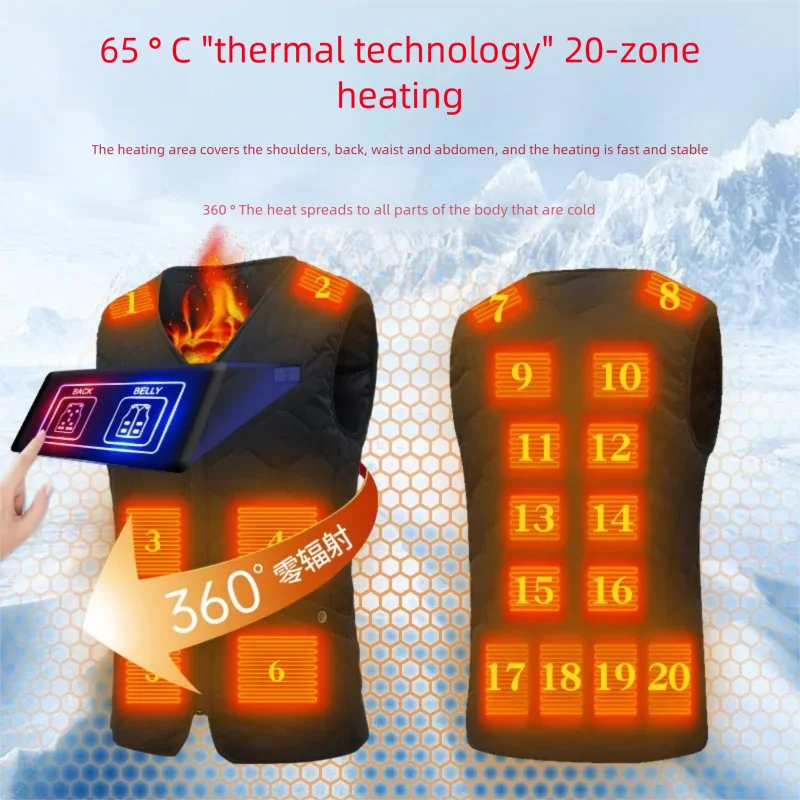 20 Areas Smart Electric Heated Vest Winter Electric Heated Jackets Sportswear for Men Women Warm Waistcoat Hunting Hiking Jacket