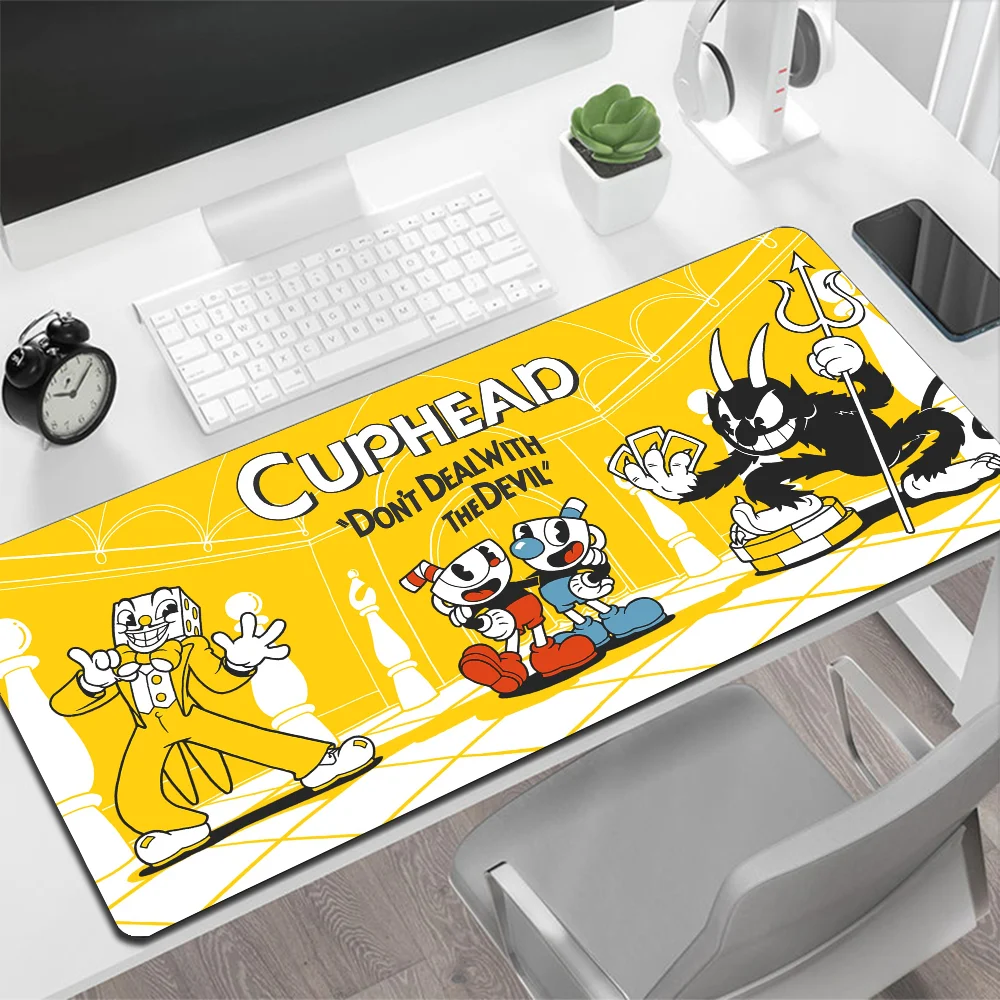 Cuphead Large Mouse Pad Gaming Mouse Pad PC Gamer Computer Mouse Mat Big Mousepad tappeto in Silicone tastiera tappetino da scrivania Mause Pad