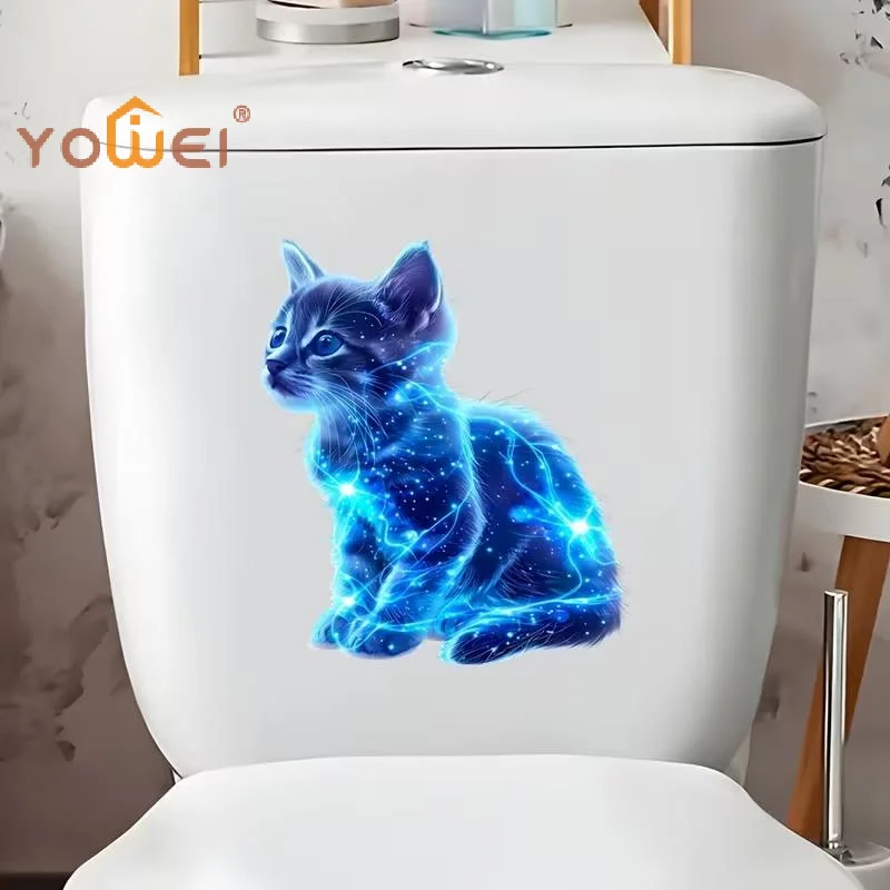 Latest Glow-In-The-Dark Galaxy Cat Toilet Seat Sticker Self-Adhesive And Removable Perfect For Decorating Toilet Lids And Tanks