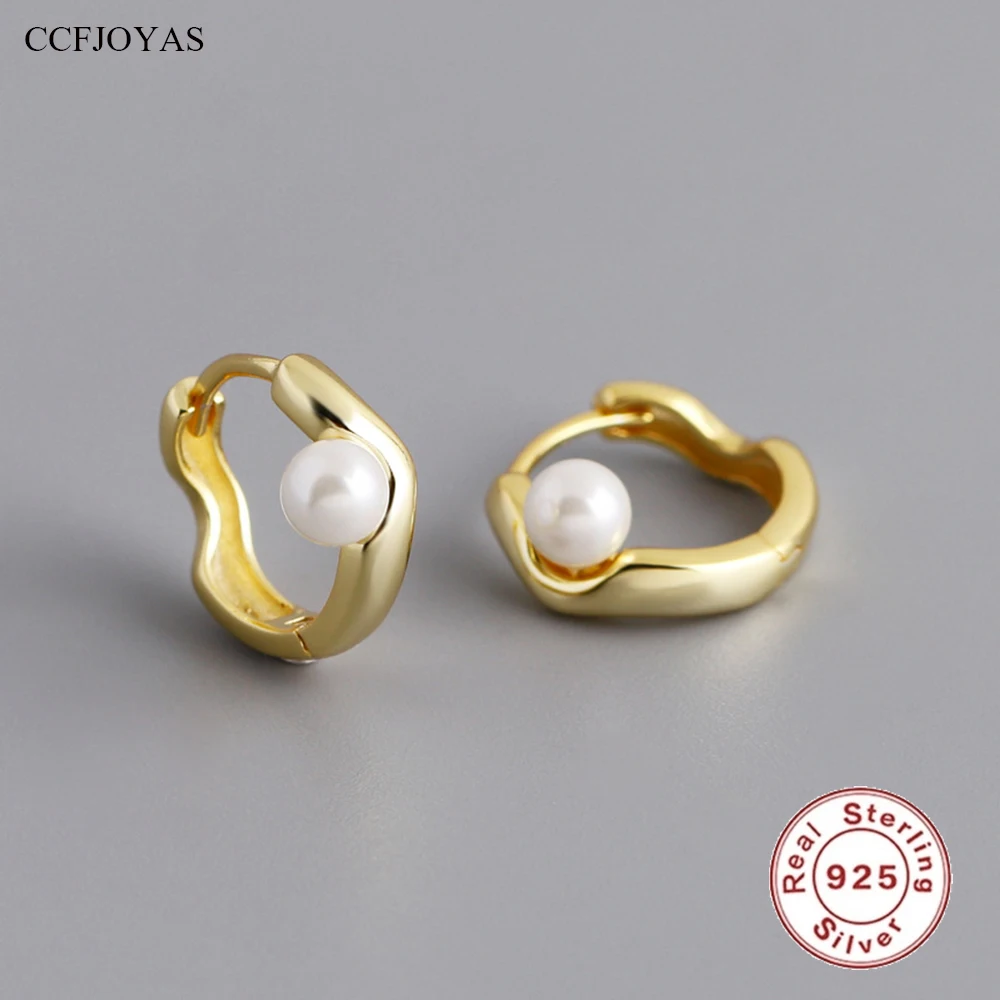 

CCFJOYAS 925 Sterling Silver Pearl Circle-shaped Hoop Earrings for Women 9mm Gold Silver color Huggies Earrings Fine Jewelry