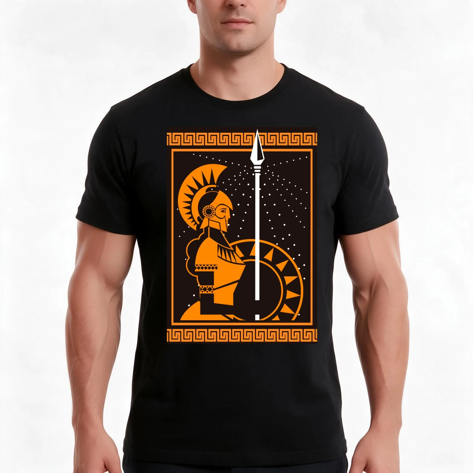 palas athena minerva greek roman mythology goddess orange and black old plate painting T-Shirt Summer Casual Cotton Tee