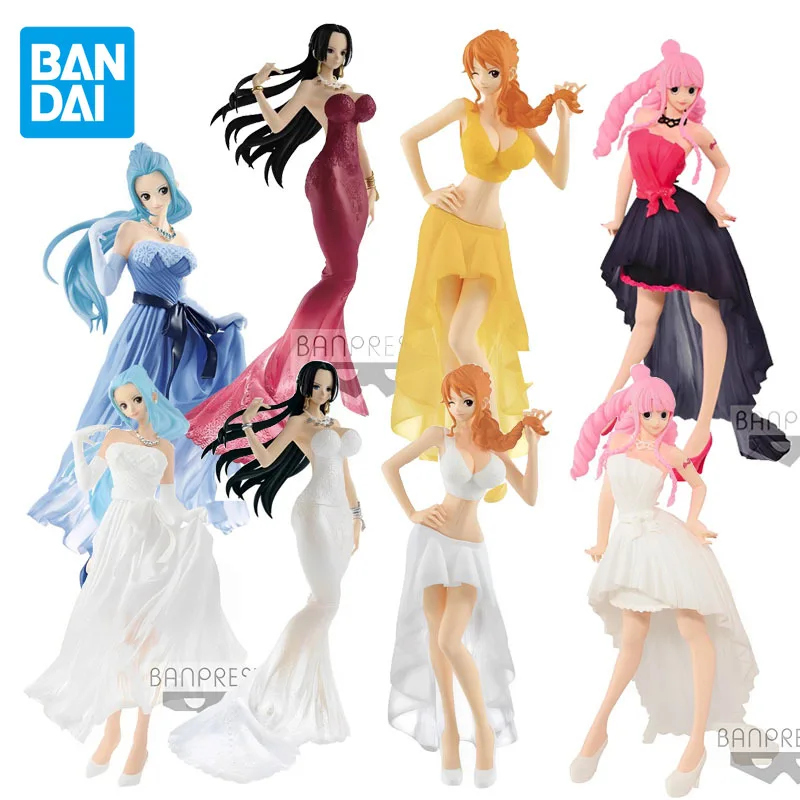 BANDAI prawdziwa jednoczęściowa figurka LEW Anime Nami Vivi Boa Hancock Perona zabawki figurki akcji dla chłopców dziewczęcy Model prezent świąteczny dla dzieci