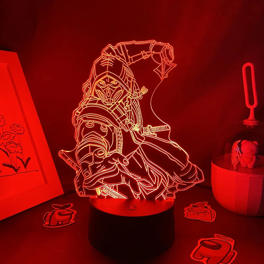 Veilleuses au néon LED 3D pour décoration de chambre d\'enfant, lampes à lave Scorpion, jeu chaud, Mortal Kombat, Scorpion, cadeaux d\'anniversaire