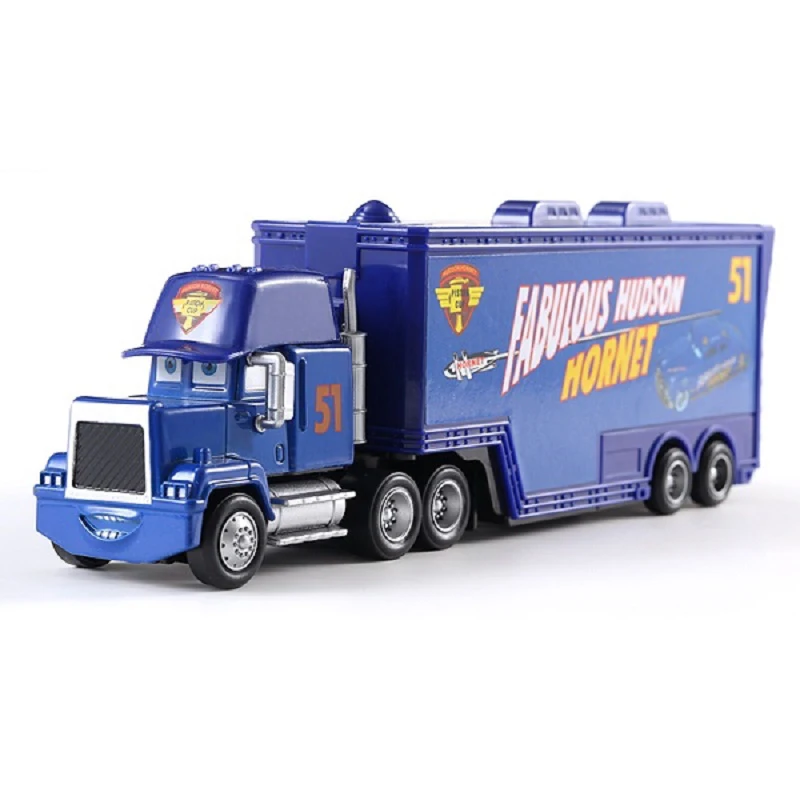 

Pixar Cars Mack Truck Alloy Diecast Cargo Trailer Toy Lightning McQueen Rusteze Collectible Car Model For Kids