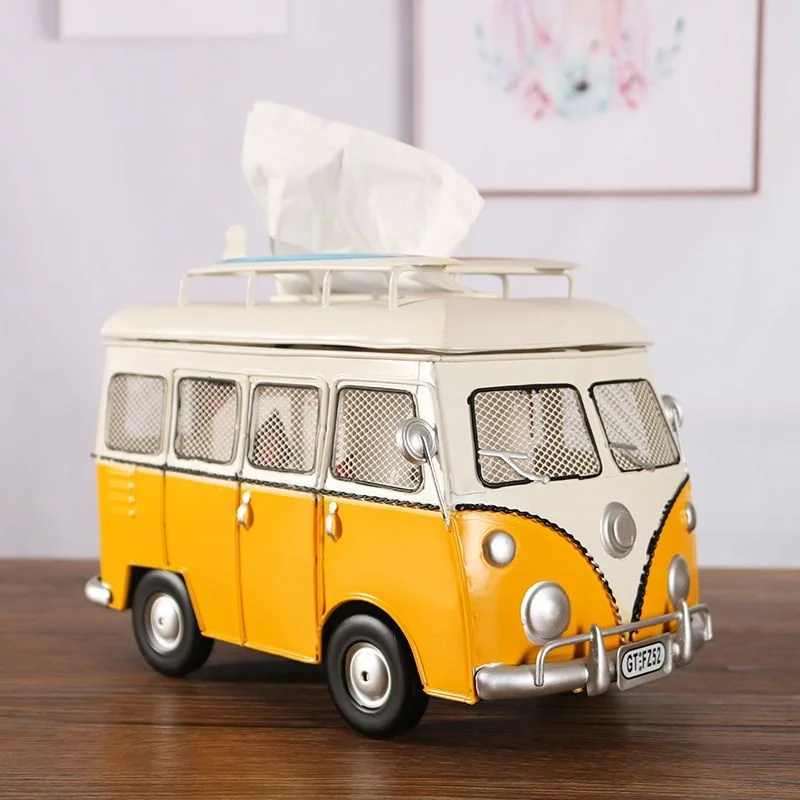 Tissue Box Paper Dispenser Napkin Holder Vintage Bus Car Model Storage Box Living Room Desktop Table Home Decoration Ornament