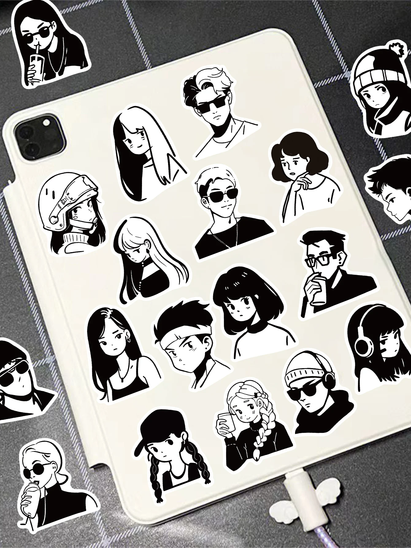 50pcs adesivi minimalisti in bianco e nero per personaggi Cool boy girl decorato chitarra skateboard notebook adesivi impermeabili fai da te