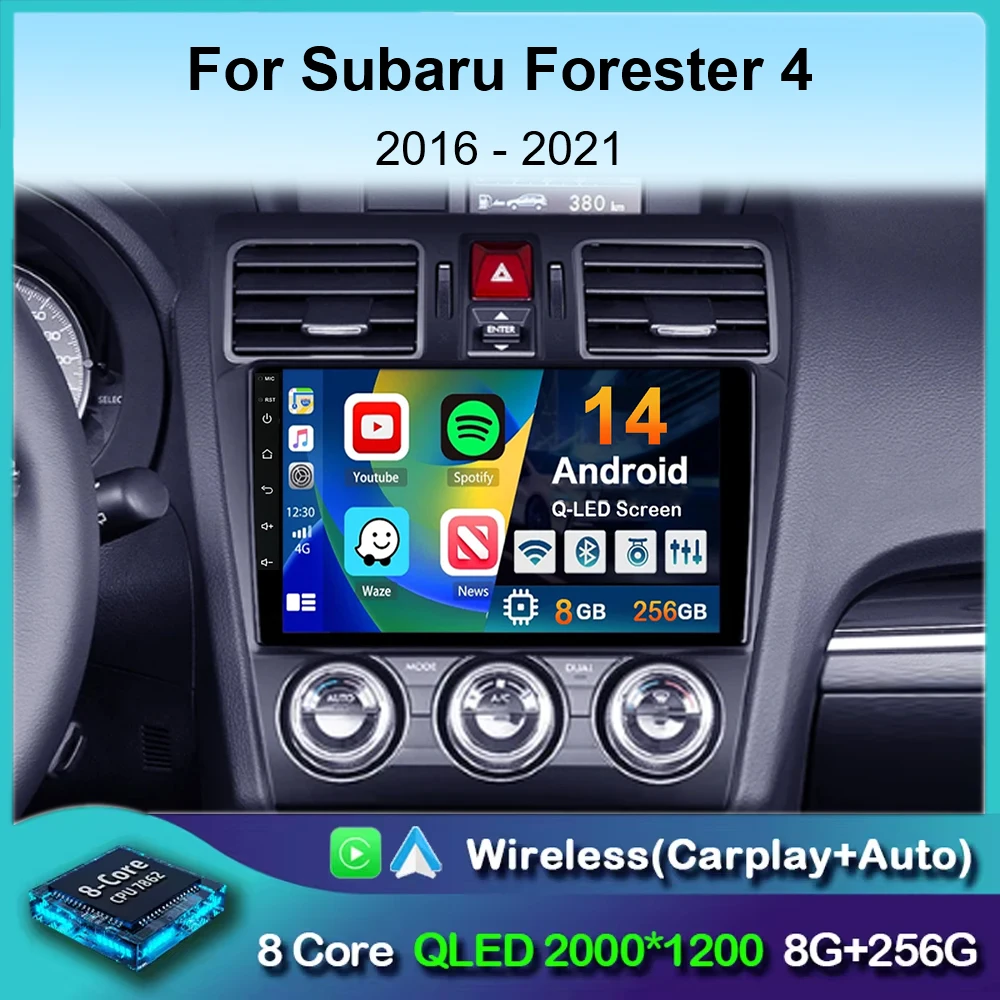 

Автомобильный радиоприемник Carplay Android 14 для Subaru Forester 4 SJ XV WRX 2016-2021 GPS DSP Мультимедийный видеоплеер 2din DVD Стерео головное устройство