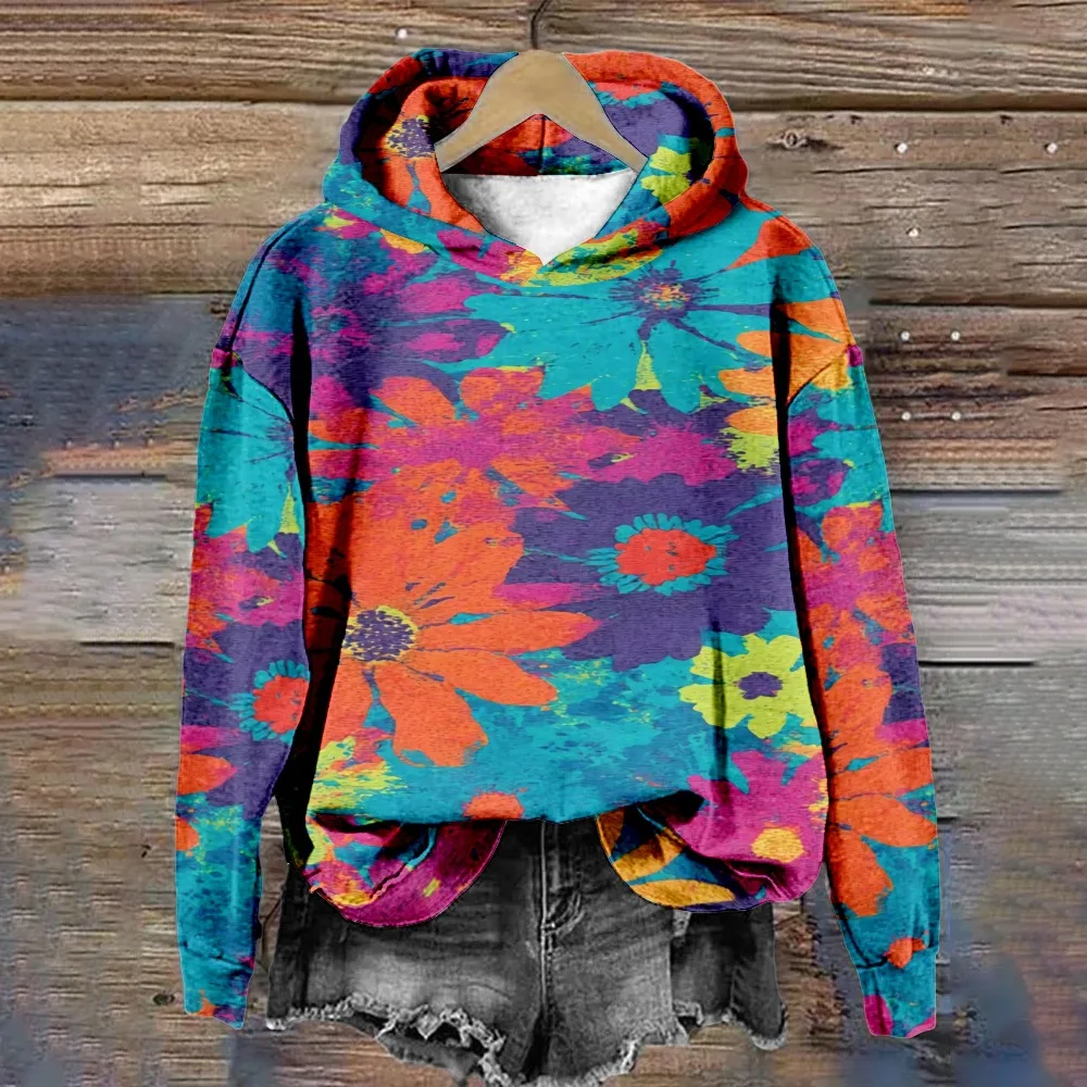 موضة زهرة هوديس الأزهار ثلاثية الأبعاد طباعة النساء الرجال قمصان سويت شيرت بقلنسوة الشارع الشهير كنزة بمقاس كبير القمم الملابس النسائية