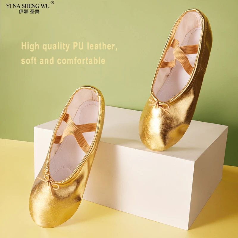 Scarpe da ballo per bambini suola morbida in pelle PU tela gatto artiglio scarpe donna Yoga oro argento scarpe da ballo ballerine all'ingrosso