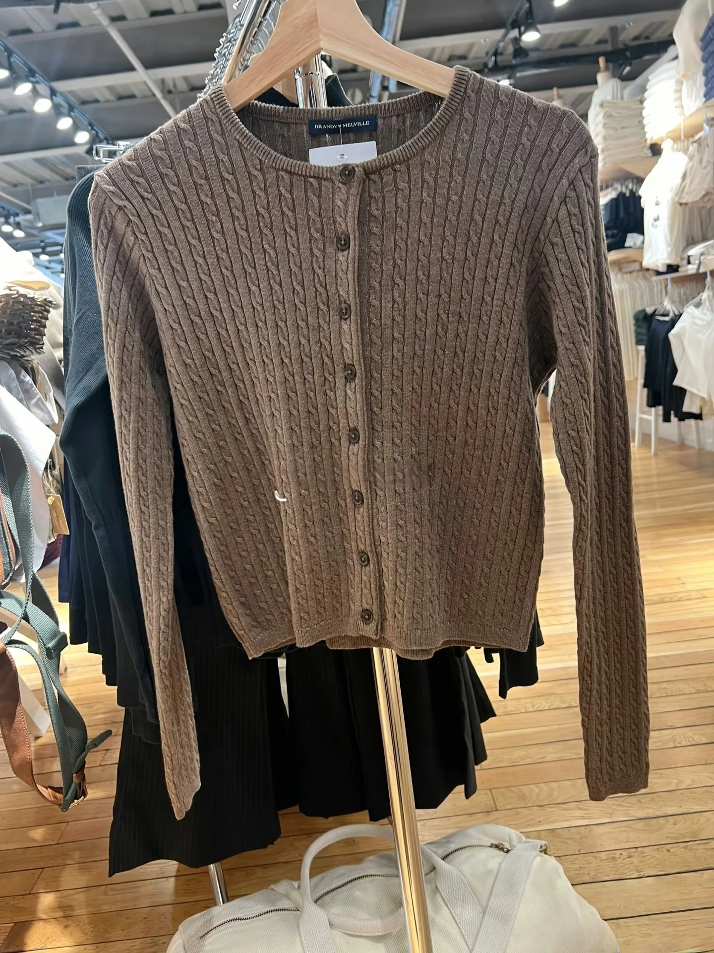 

Retro Brown ort Knitted Cardigan Women's Coat with Button Twist Design Pure Cotton Long Sve Winter Faion for Girls