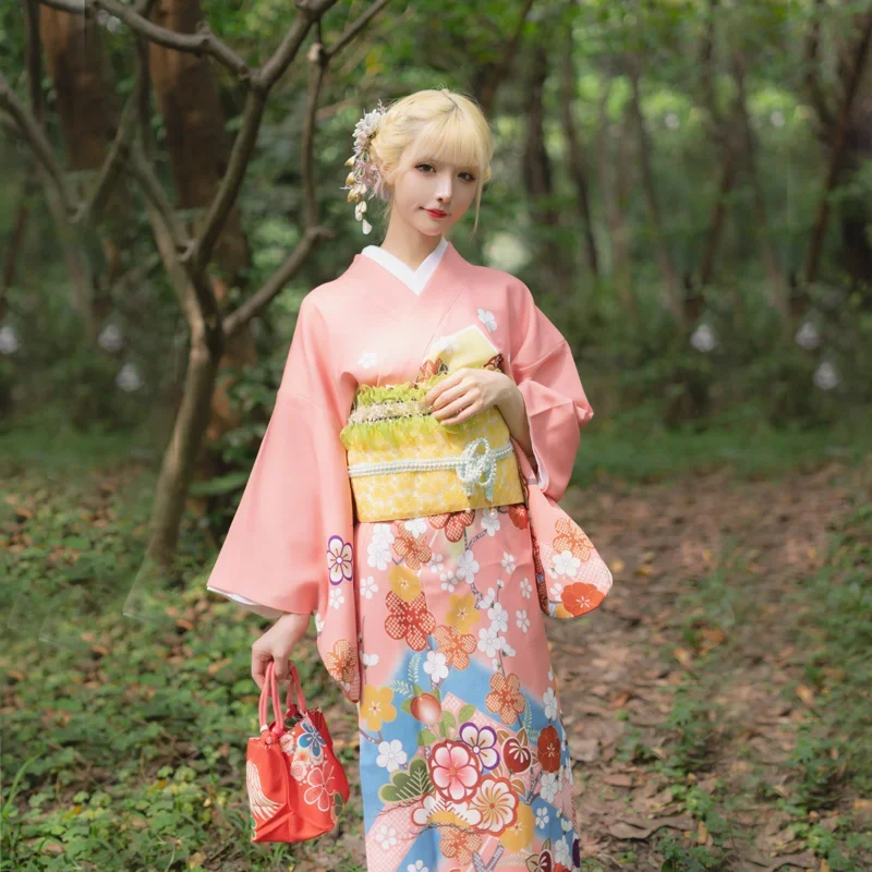 Kimono tradicional japonés para mujer, bata tipo Kimono con estampado de flores nacionales, Kimono tradicional Yukata, ropa de fotografía para niña