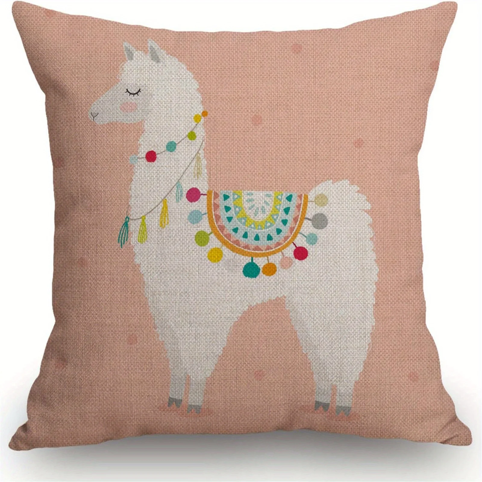 1pc Linen Throw Pillow Cover Cute Hand Drawn Llama Decorative Pillow Cases Home Decor Square Pillowcases Single Sided Printing 1