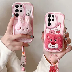 3D Cartoon Plush Case For Samsung Galaxy S23 Ultra S22 S21 S20 FE M54 M32 M22 M12 M11 M02 Furry Nutria Bunny Bear Soft Fur Cover