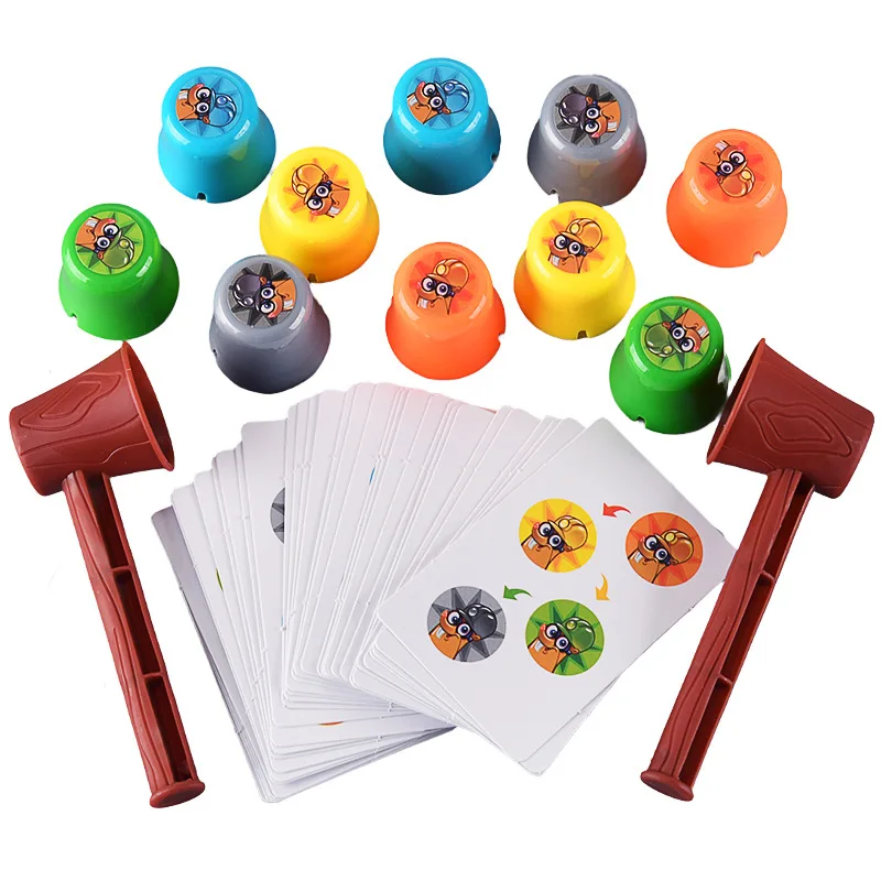 Kids Montessori Educational Toy Hammering Gopher Battle Table Color Cognition Party Game with Card Logic Thinking Training Toys