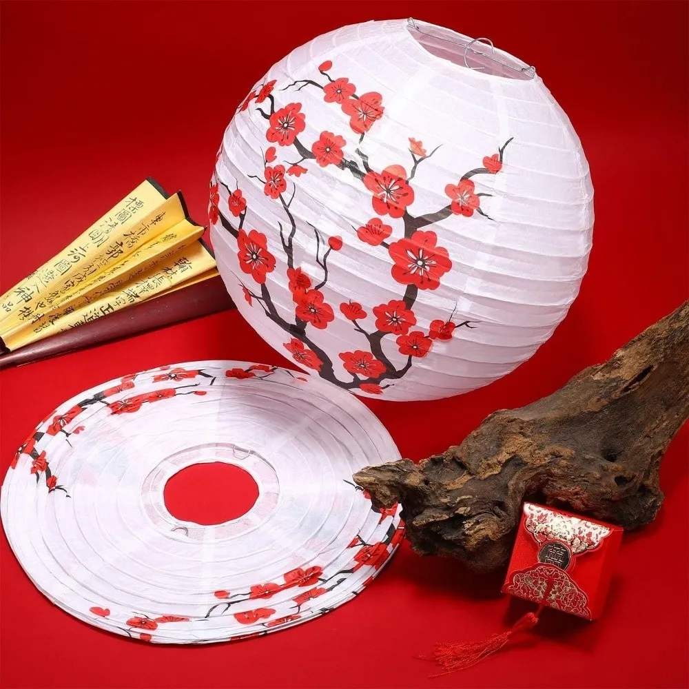 

Plastic Paper Paper Lantern Set Round Shape Oriental Design Red Lantern Paper Material Festive Decoration Hanging Paper Lanterns