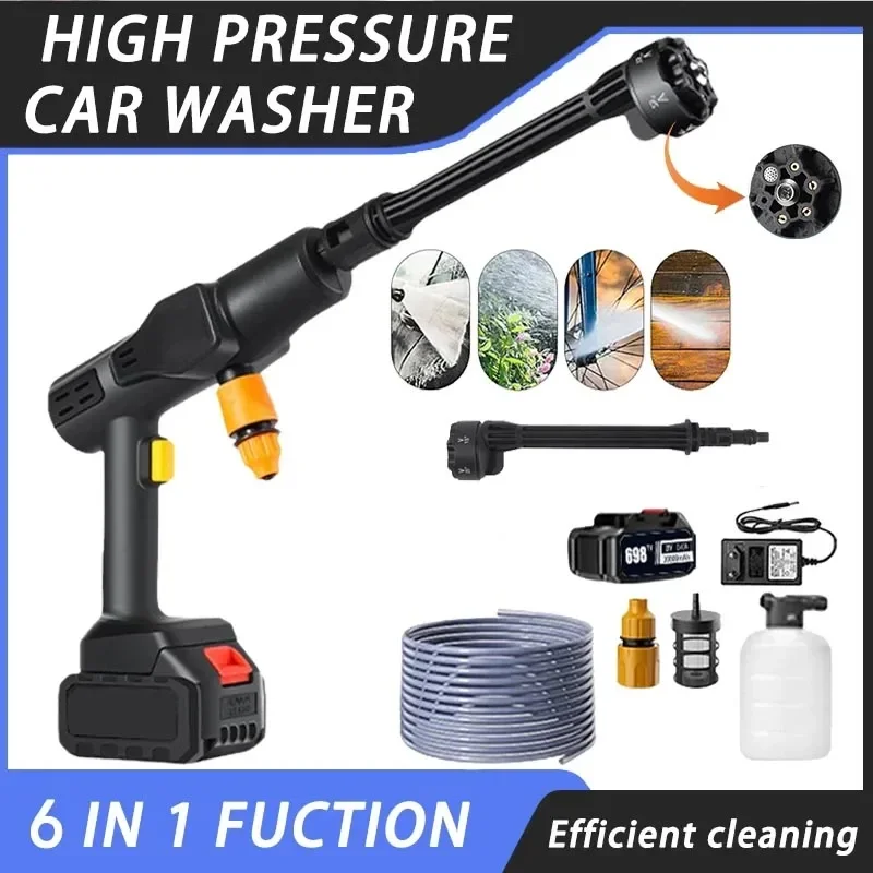 Electric High Pressure Water Gun 60Bar Car Wash Gun Washer Portable Wireless High Pressure Cleaner With Battery Car Cleaning Kit