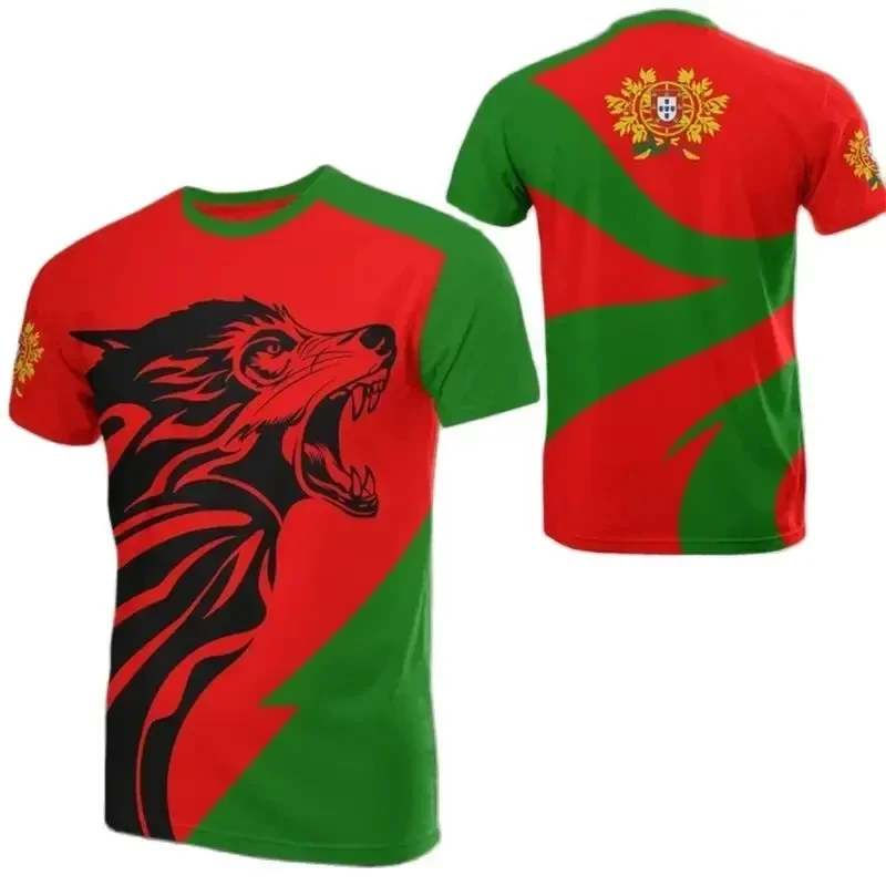 Portugal National emblem 3D printed o collar short-sleeved T-shirt men's fashion casual street casual loose top