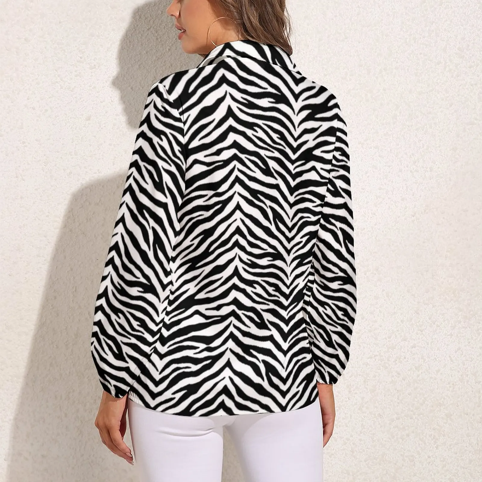 Zebra Print Blouse Long-Sleeve Animal Stripes Retro Blouses Female Street Style Oversized Shirts Printed Tops Gift