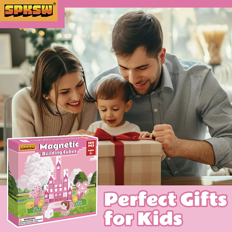 100PCS Light Magnetic Building Blocks Princess Castle World Creative Building Blocks Preschool Sensory Toys Birthday Gift