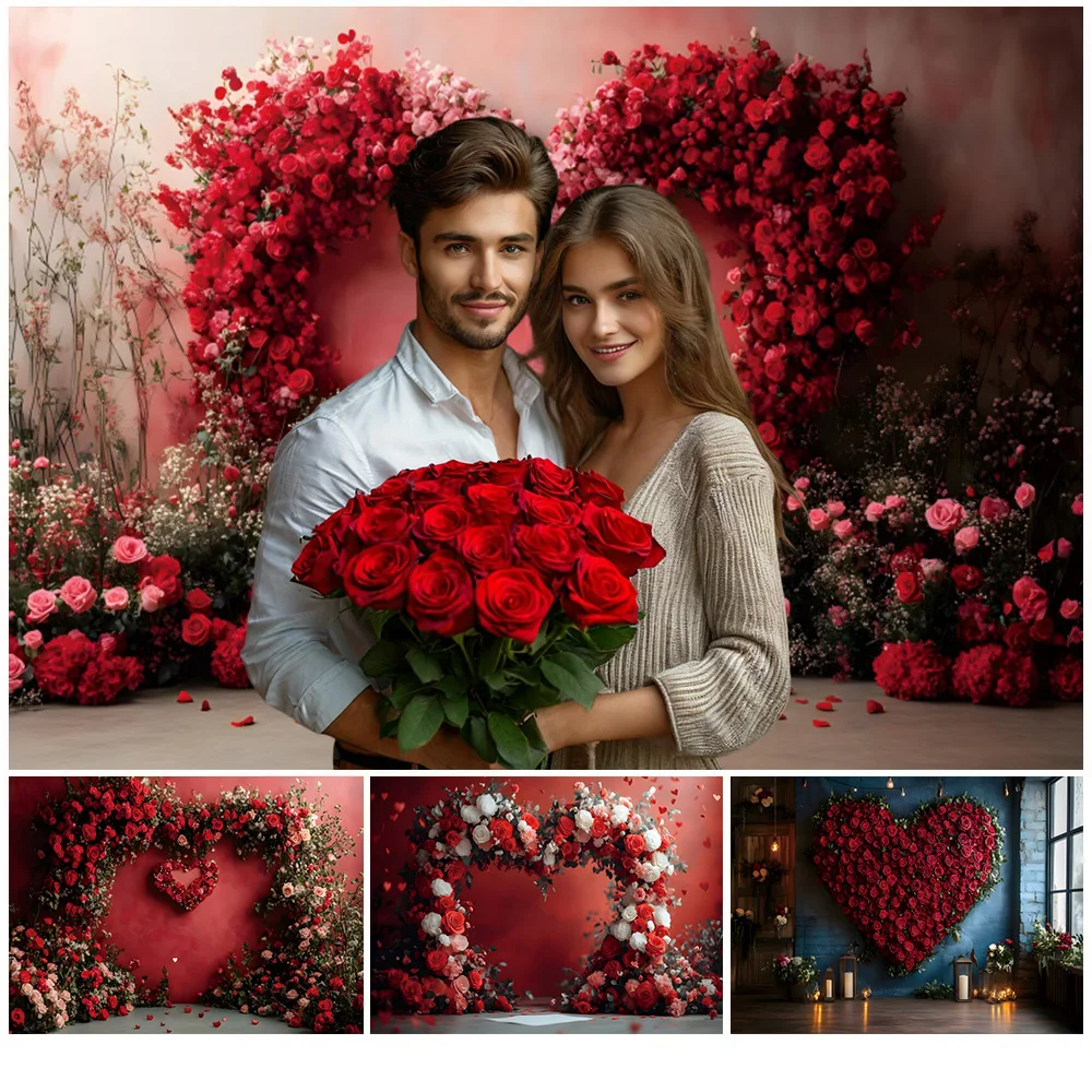 

Фон для фотосессии на День святого Валентина, 14 февраля, с красными розами, сердцем любви, аркой, для свадеб и вечеринок, декор