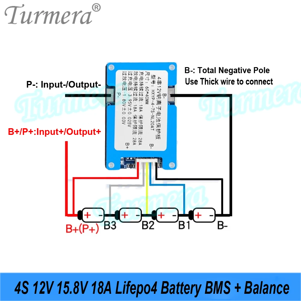Turmera 4S-8S 12V 24V batería de iones de sodio BMS 18A con equilibrio 20A NTC para 3,0 V 3,95 V 18650 32140 batería de iones de litio de sodio uso DIY