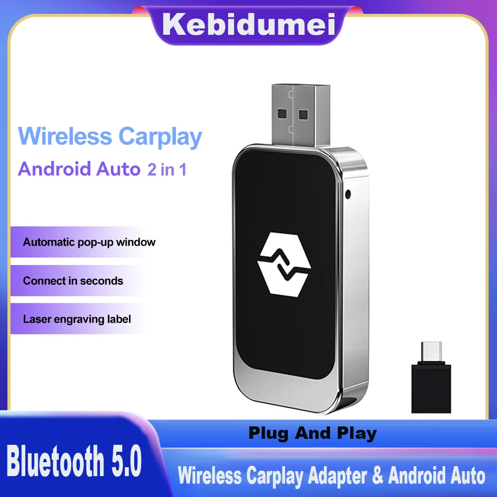 

Kebidumei USB 2 In 1 Wireless Carplay Android Adapter Wireless Adapter Car Adapter Convert Wired Android Auto To Wireless