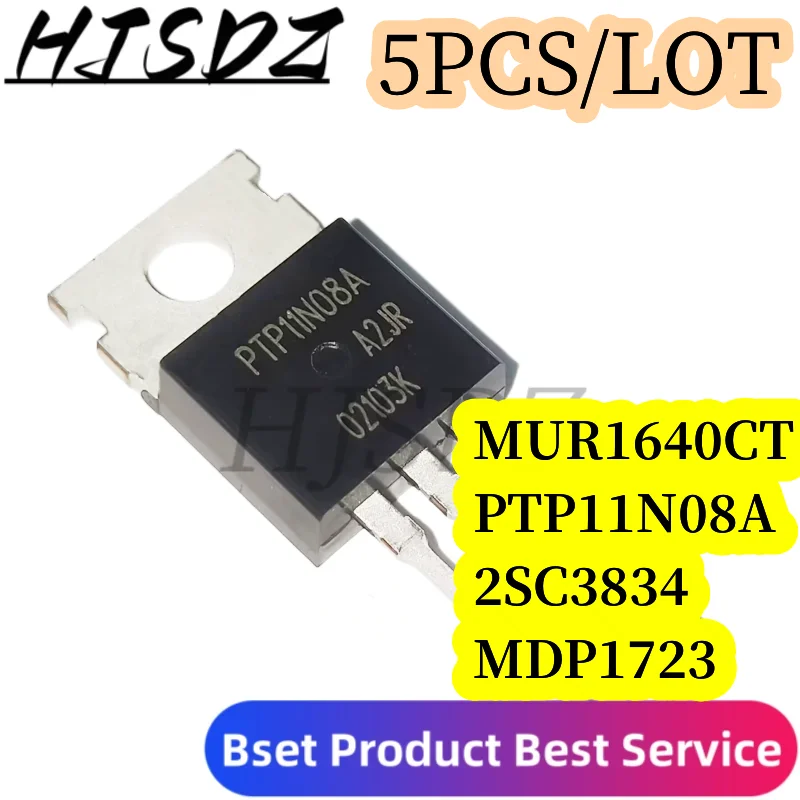 (5 piezas)  400V 16A / PTP11N08A MDP1723 a-220 40V 120A / C3834 2SC3834 200V 0.2A / MUR1640CT 1640CT TO-220