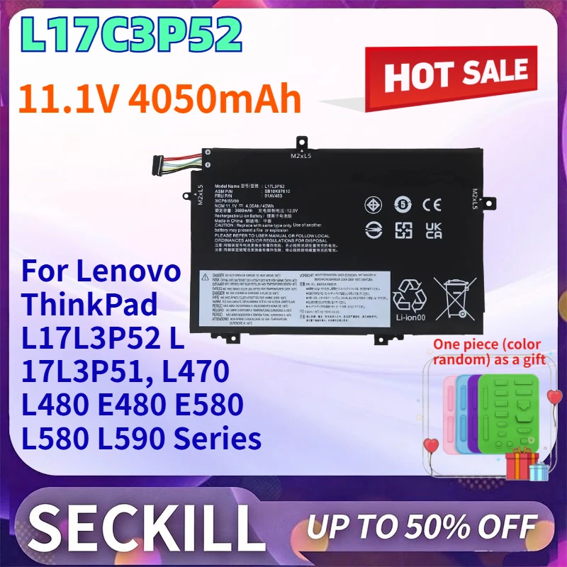 11.1V 4050mAh L17C3P52 Laptop Computer Battery for Lenovo ThinkPad L17L3P52 L 17L3P51 L470 L480 E480 E580 L580 L590 Series