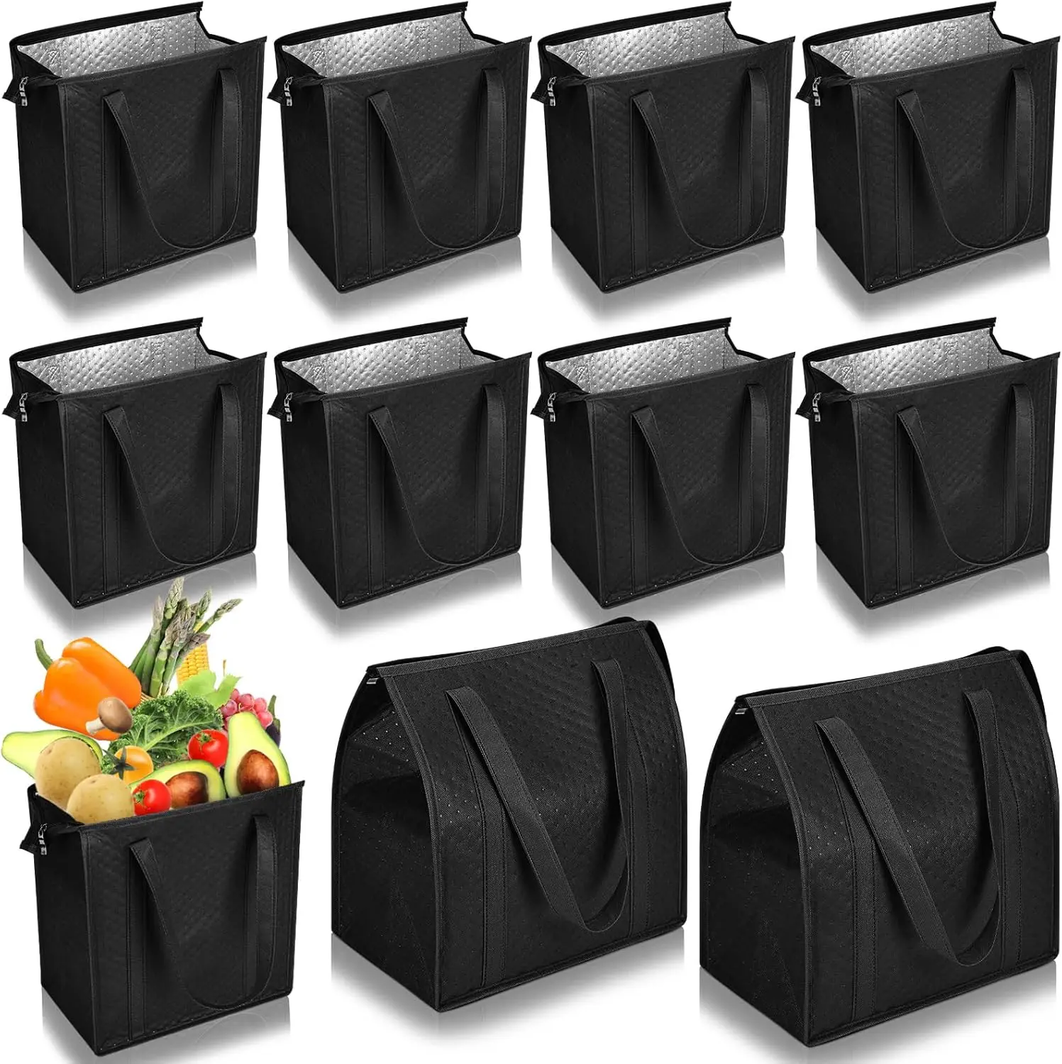 10-pack-large-insulated-grocery-bags-reusable-shopping-bags-with-zippered-top-13-x-12-x-7-inch-thermal-cooler-totes-bulk-with-ha