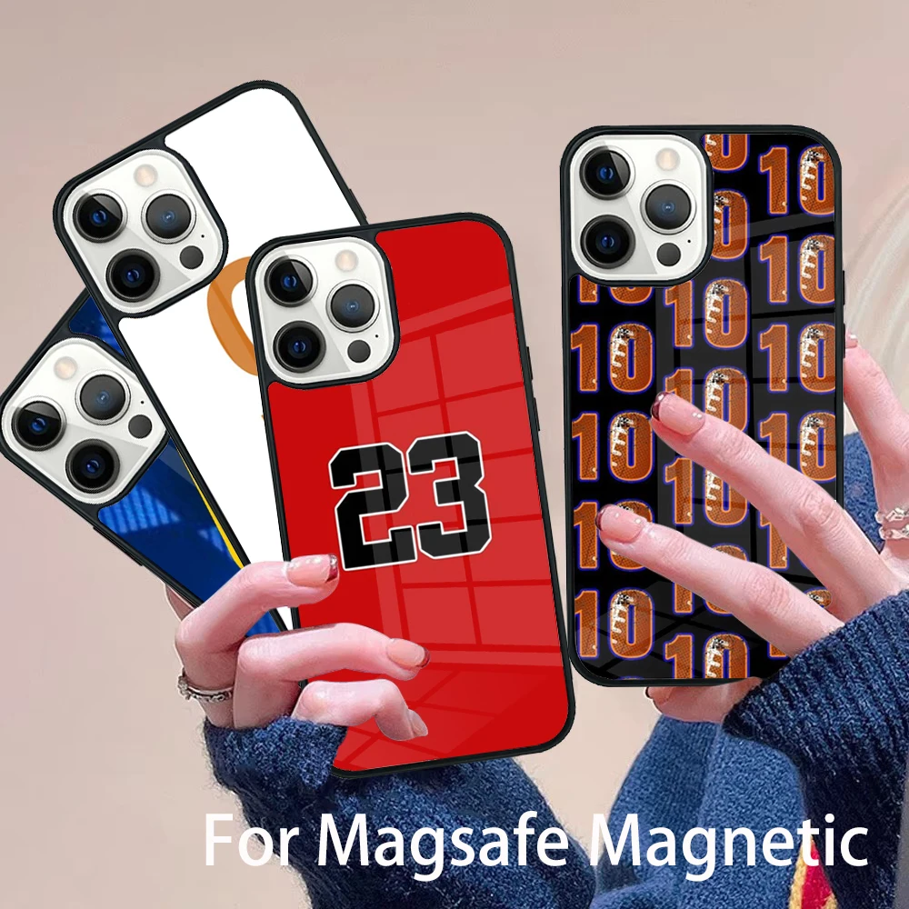 

basketball star Football Number Phone Case Magesafe Magnetic Wireless Charge Cover For IPhone 16 11 12 13 14 15 Pro Max Plus