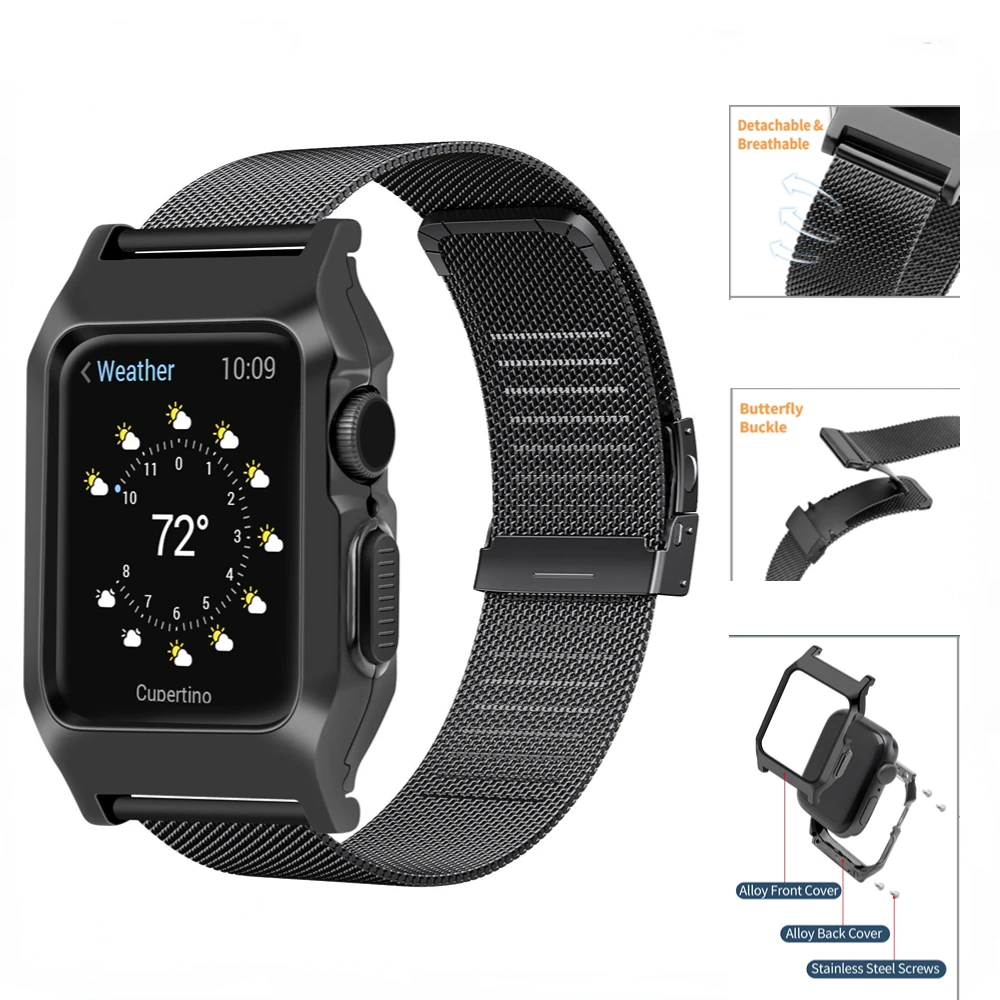 

Milanese Loop Strap For Apple Watch Series 6 5 4 SE Metal Stainless Steel Protected Glass Case cover For iwatch Band 44mm 40mm