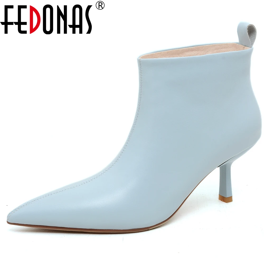 

FEDONAS Shallow Mouth Women Genuine Leather Pointed Toe Women's Boots Comfortable High Heel Commuting Office Ladies Office Pumps