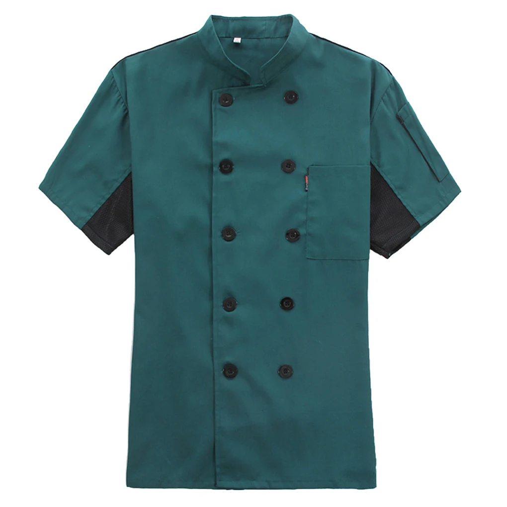 Coat Short Sleeve Cook Jacket Uniform Summer Costume Dark Green L