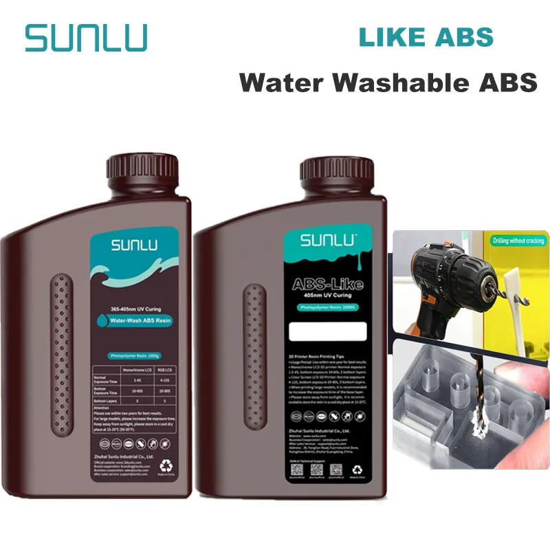 SUNLU 1 kg ABS wie/wasserwaschbares ABS-Harz 1000 g/Flasche 405 nm schnelles UV-härtendes Photopolymerharz für LCD-3D-Druckermaterial