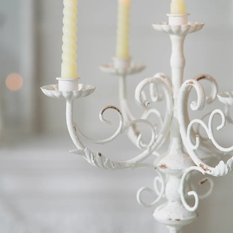 Candlestick ornament restaurant wedding wrought iron classical dining table white shooting prop table