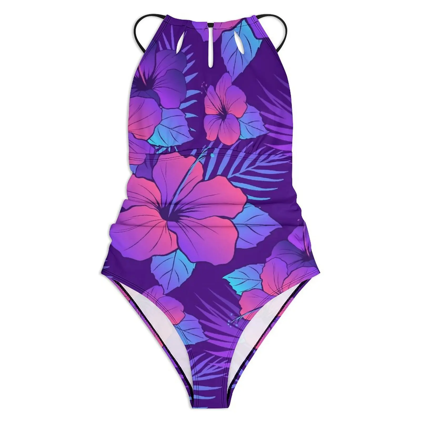 Tropical Floral Swimsuit Pink Hibiscus Swimwear One-Piece Holiday Swim Swimsuits Cut Out Bathing Suits Women Push Up Beach Wear