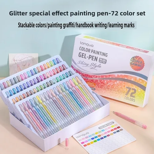 Imagen 2 del producto Bolígrafo de Gel con efectos de brillo, 72/6 colores, 1,0mm/0,5mm, gran capacidad, bolígrafo para escribir para estudiantes, pintura, dibujo, marcadores artísticos, suministros escolares