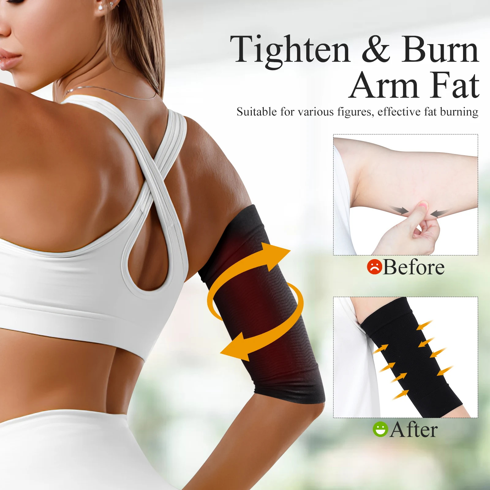 ذراع التخسيس للنساء، زوجان من حزام التغليف المرن بدون خياطة وخفيف الوزن لدعم حرق الدهون وتشكيل الذراع