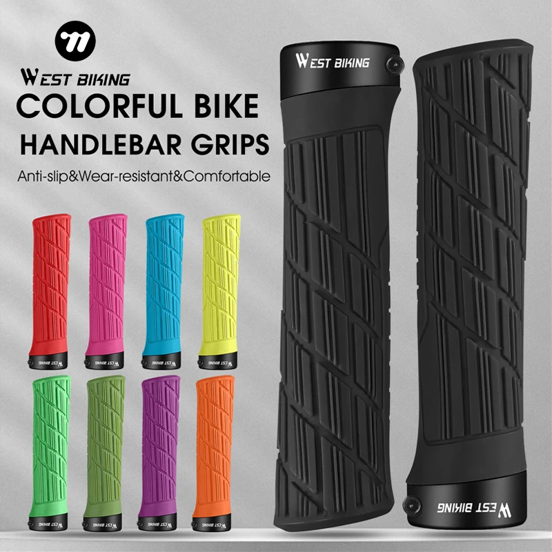 WEST BIKING Bike Handlebar Grips Anti-slip Shock Absorption Bicycle Grips MTB Bike Aluminum Alloy Locking Ring Handlebar Cover