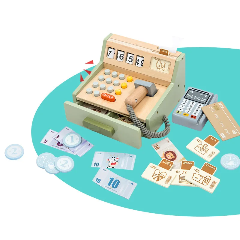 مجموعة ألعاب خشبية لمحاكاة الأدوار في السوبر ماركت، مجموعة ألعاب مضادة للخروج للأطفال، ألعاب تسجيل المدفوعات النقدية للفتيات، هدية