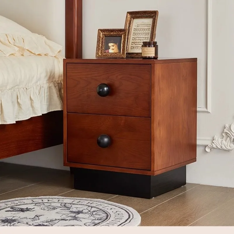 Stolik nocny w stylu retro, mini stolik nocny z litego drewna, para szafek nocnych do sypialni głównej.