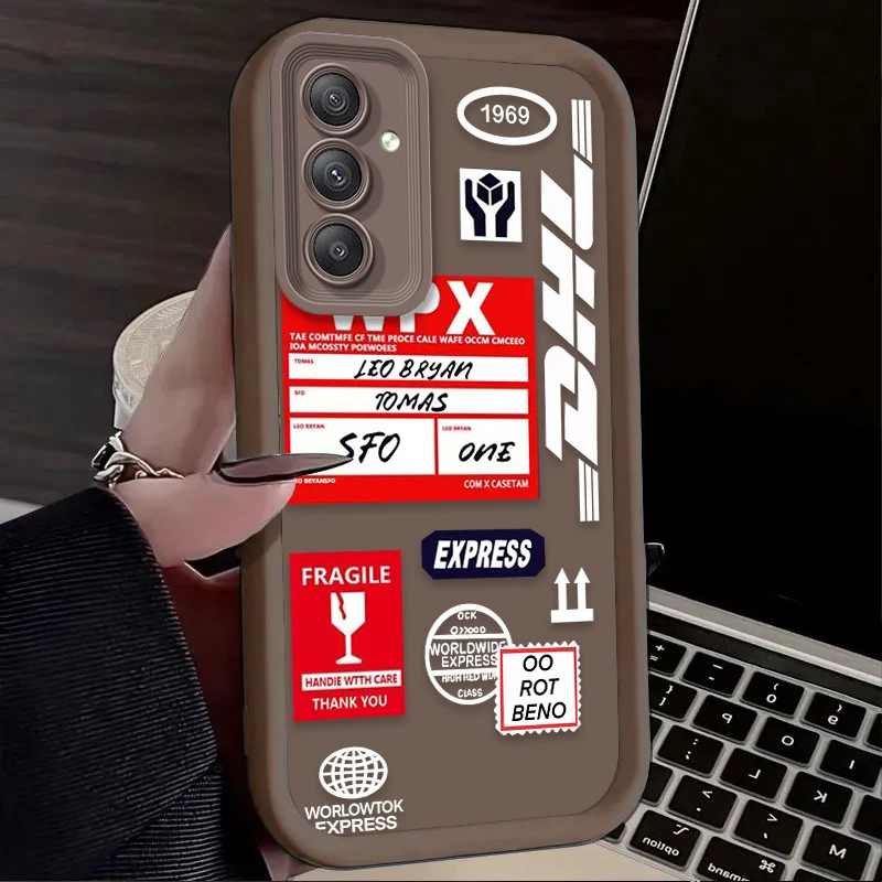 حافظة لهاتف سامسونج جالاكسي S25 S24 S23 Ultra S22 S21 Plus FE 5G A54 A34 A14 A73 A53 A33 5G ملصق باركود D-DHL سيليكون #5