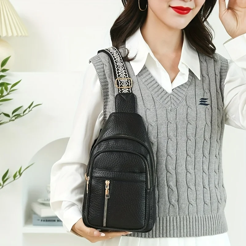 

Женская поясная сумка-рюкзак через плечо для путешествий, веганская нагрудная сумка большой вместимости, повседневная дорожная унисекс-сумка из ПУ кожи на пояс