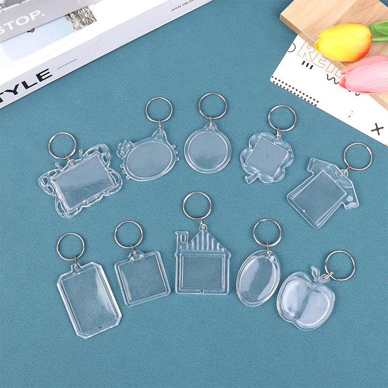 5pcs Blank Photo Frame Keychain Clear Acrylic Keyring Insert Photo Split Key Pendant DIY Key Holder Couple Anniversary Gifts