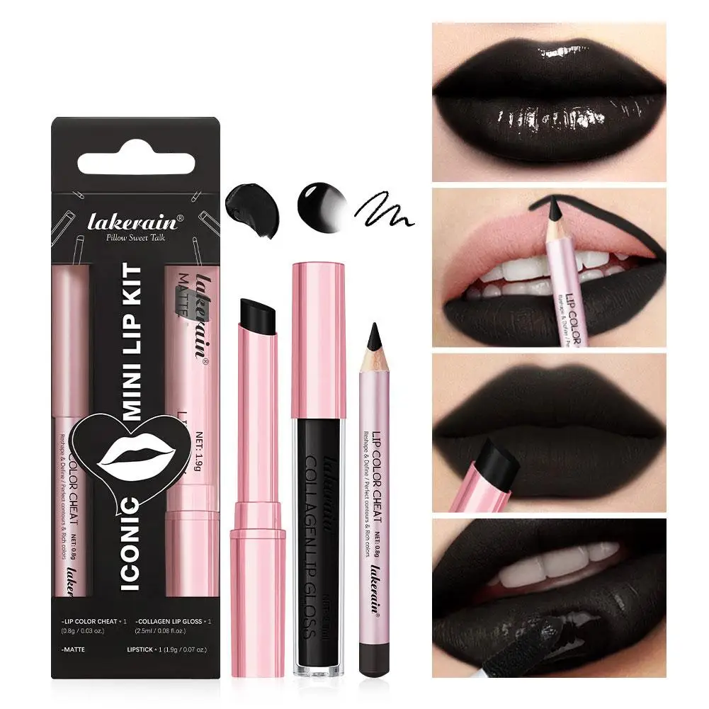 Lip Combo Rossetto opaco + Penna per labbra Set lucidalabbra Set di rossetti per labbra idratanti opachi impermeabili a lunga durata Set per trucco labbra